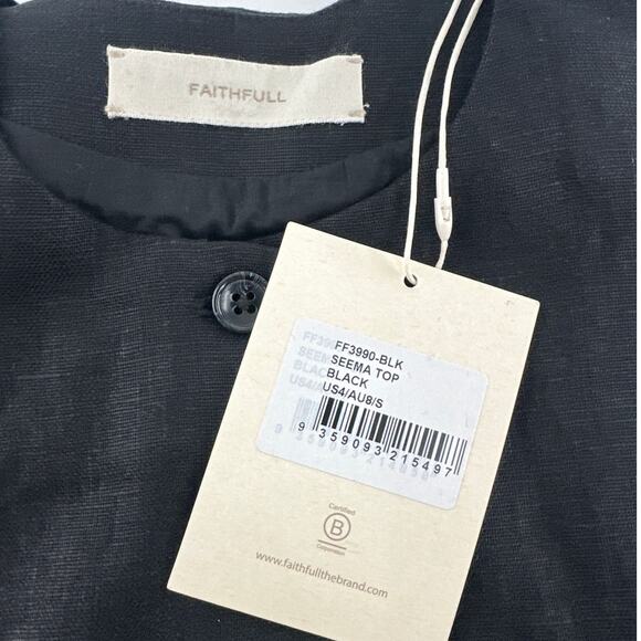 Faithfull Black Linen Seema Top Size 4 - Picture 5 of 13